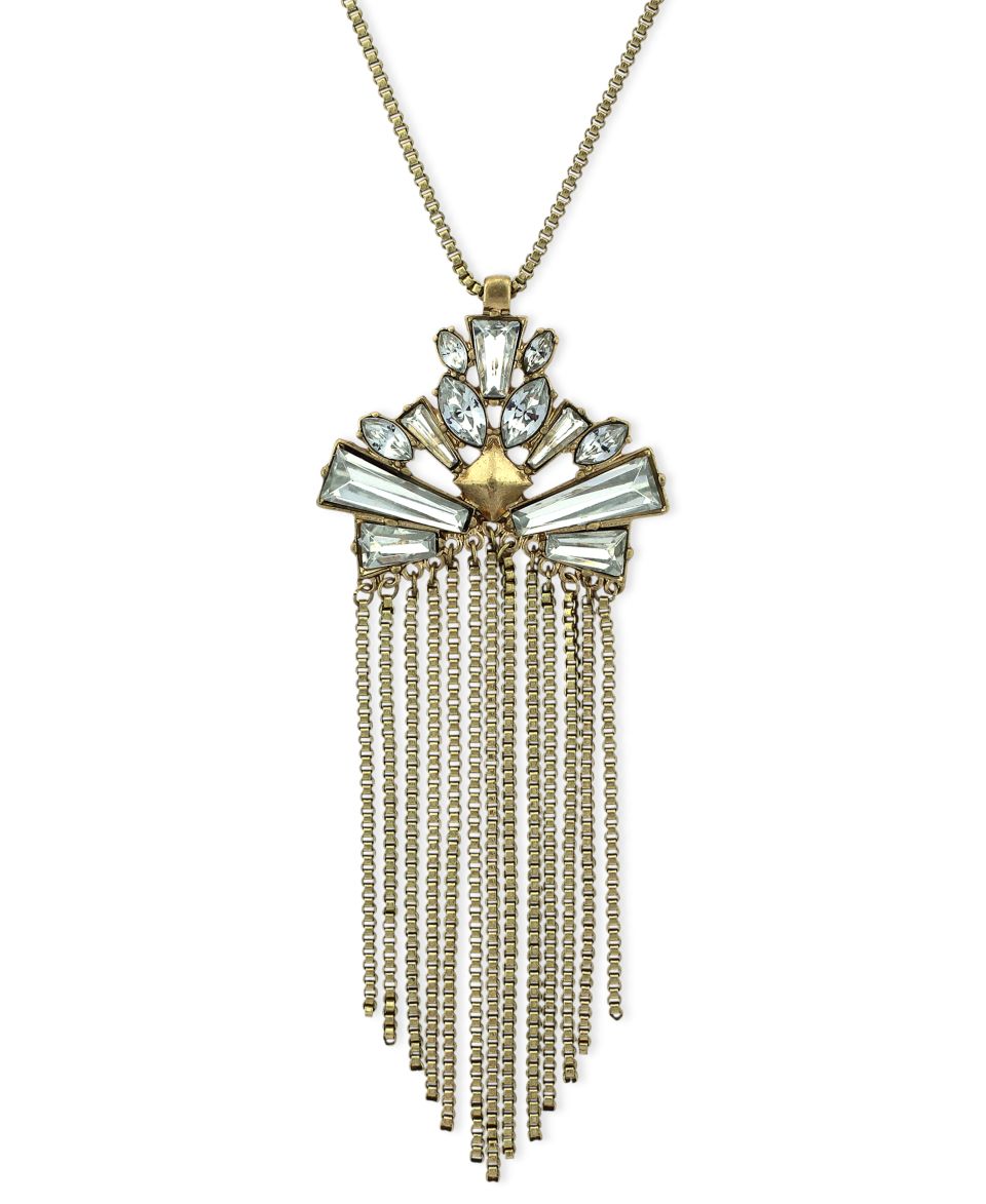 BCBGeneration Necklace, Gold Tone Faceted Crystal Fringe Pendant