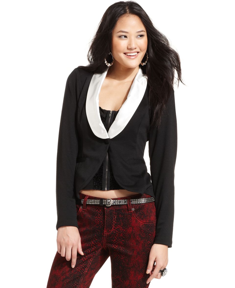 XOXO Juniors Blazer, Three Quarter Sleeve Sequin Tuxedo   Juniors