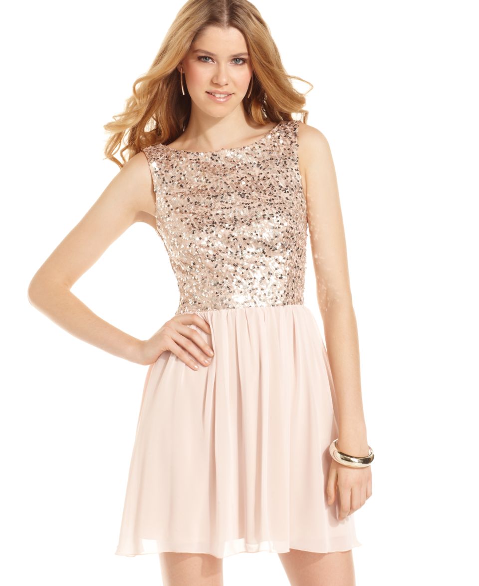 Jump Juniors Dress, Sleeveless Lace Tulle A Line   Juniors Dresses