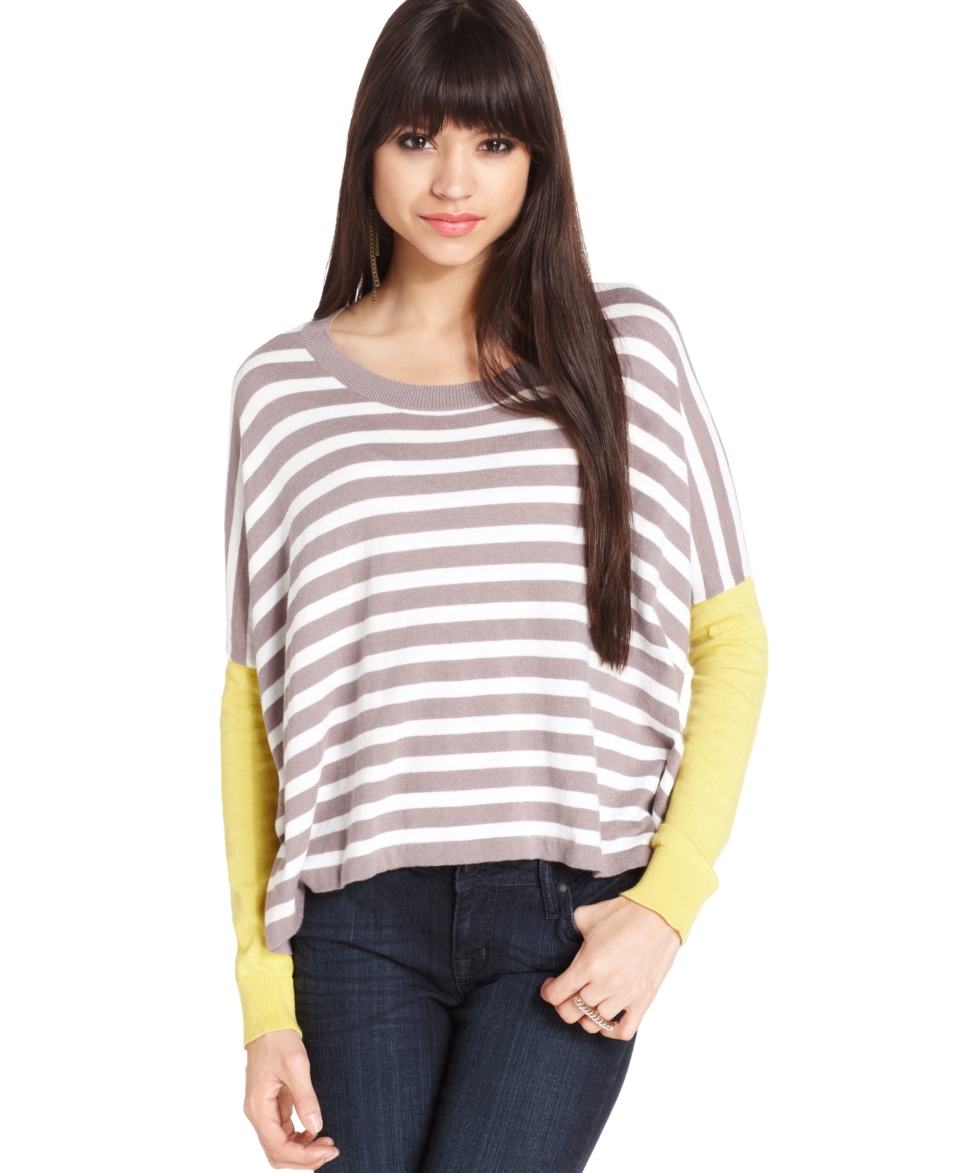 BCBGeneration Sweater, Long Sleeve Scoop Neck Colorblocked Striped Top