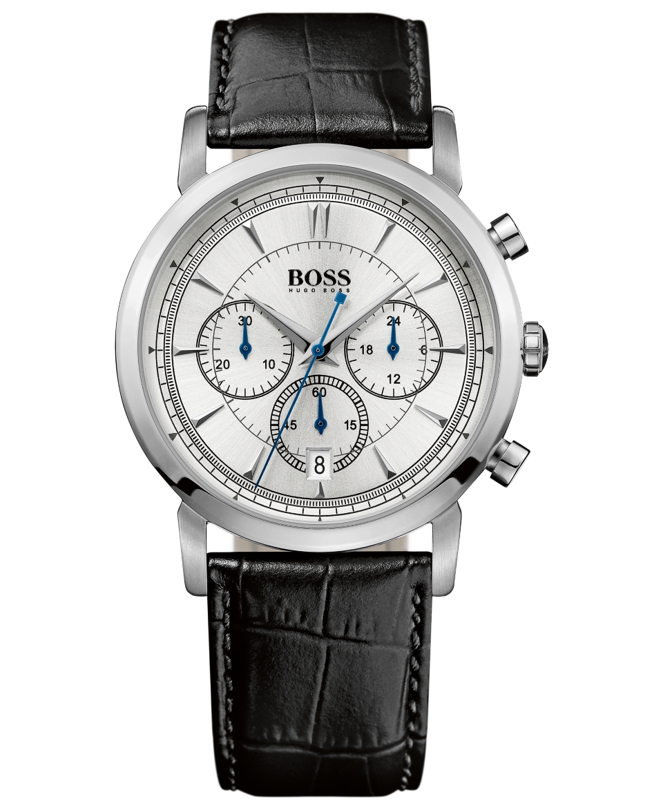 Hugo Boss Watch, Mens Chronograph Black Calfskin Leather Strap 42mm