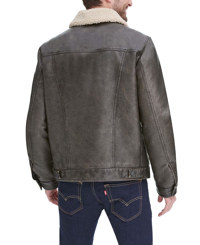 Levi's Men's Sherpa Lined Faux Leather Trucker Jacket & Reviews Coats