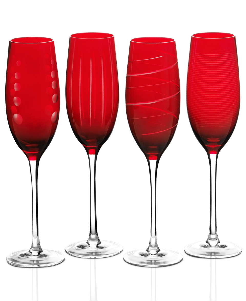 Mikasa Glassware, Set of 4 Cheers Ruby Flutes   Glassware   Dining