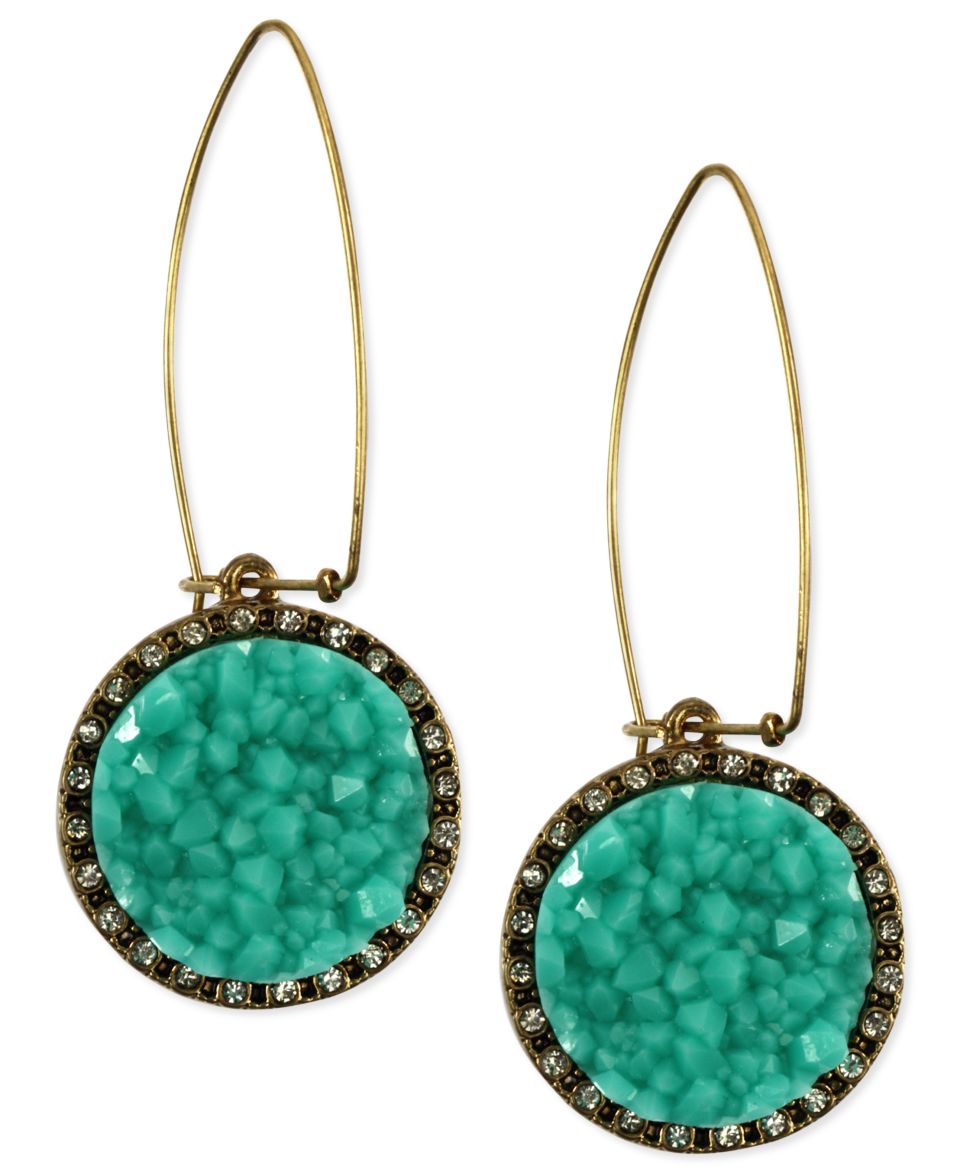 RACHEL Rachel Roy Earrings, Gold Tone Glass Turquoise Druzy Linear