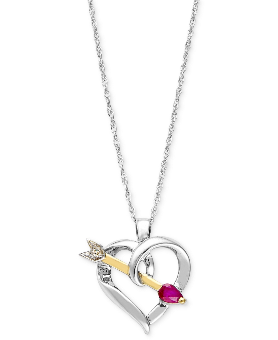 14k Gold and Sterling Silver Necklace, Ruby (1/5 ct. t.w.) and Diamond