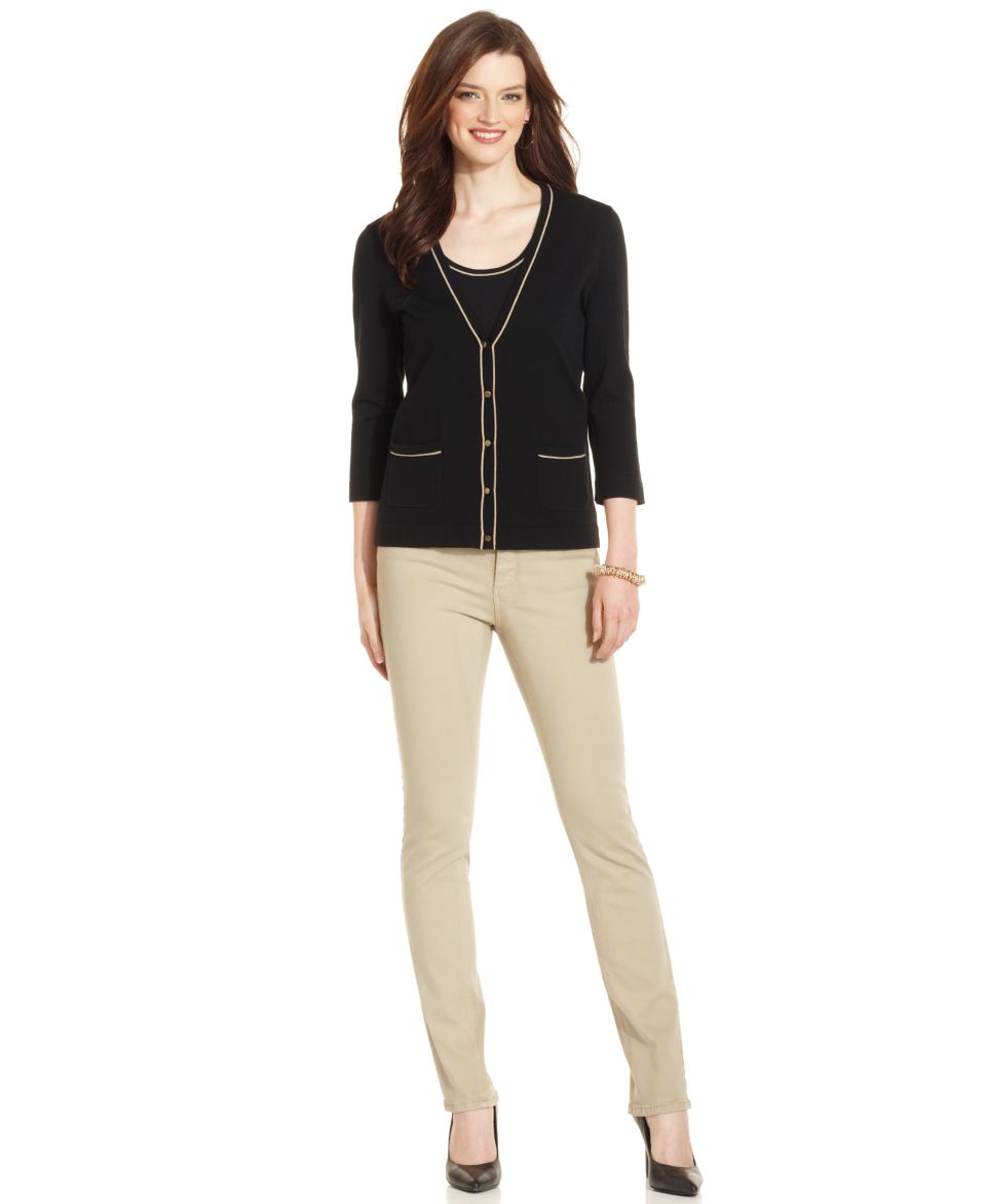 Jones New York Signature Cardigan, Sleeveless Top & Skinny Studded