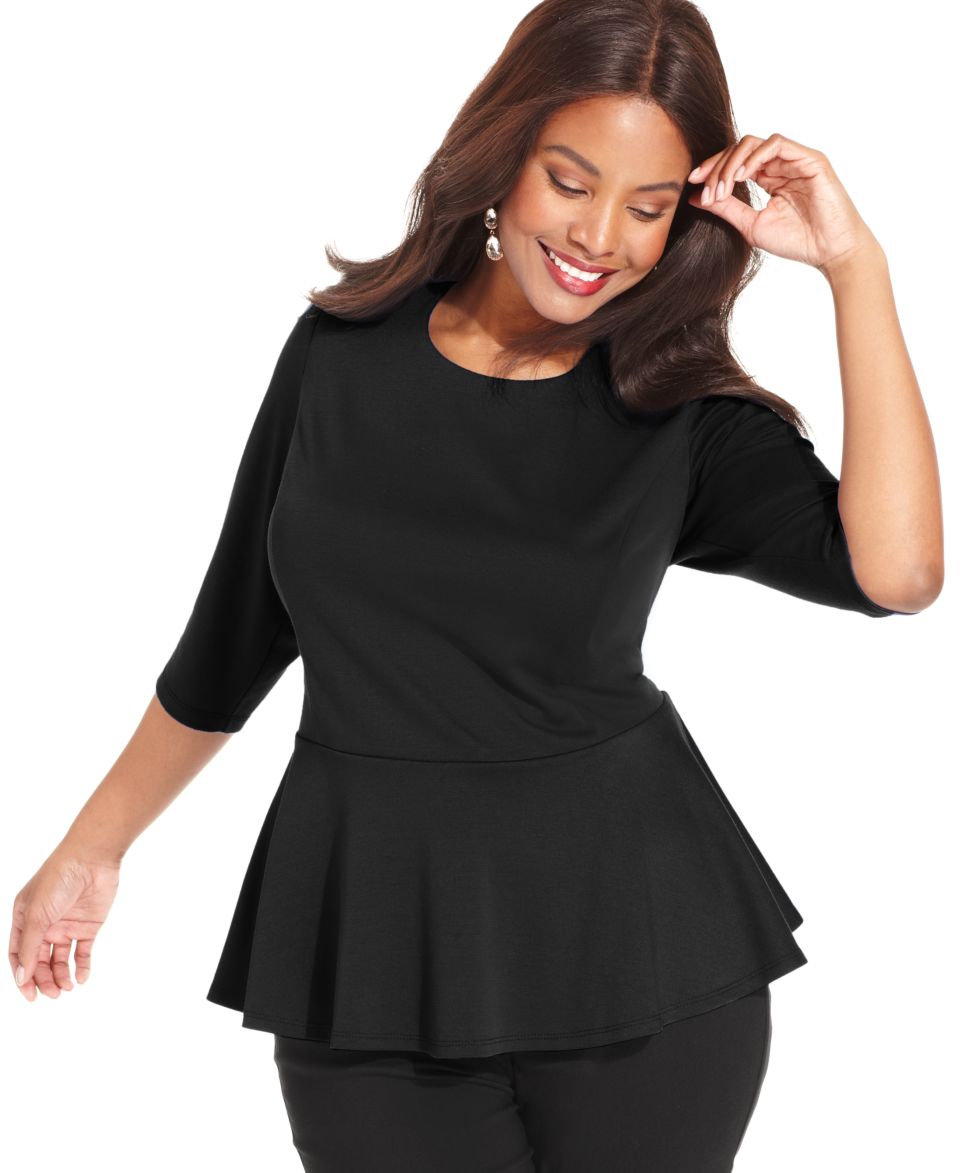 NY Collection Plus Size Top, Three Quarter Sleeve Peplum