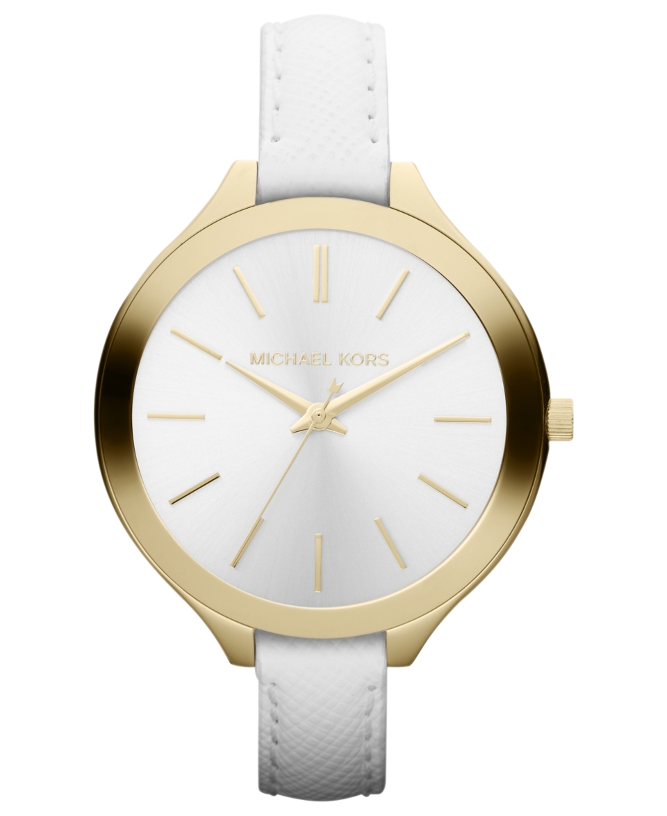 Michael Kors Watch, Womens Slim Runway White Leather Strap 42m MK2273