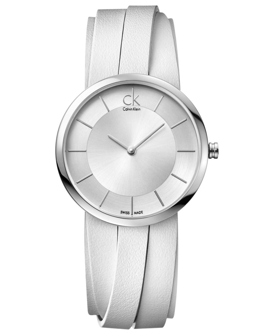 ck Calvin Klein Watch, Womens Swiss Extent Medium White Leather Strap