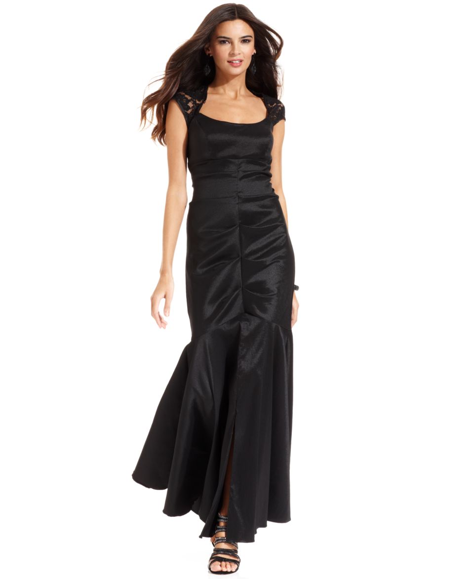 Xscape Dress, Cap Sleeve Lace Ruched Gown   Womens Dresses