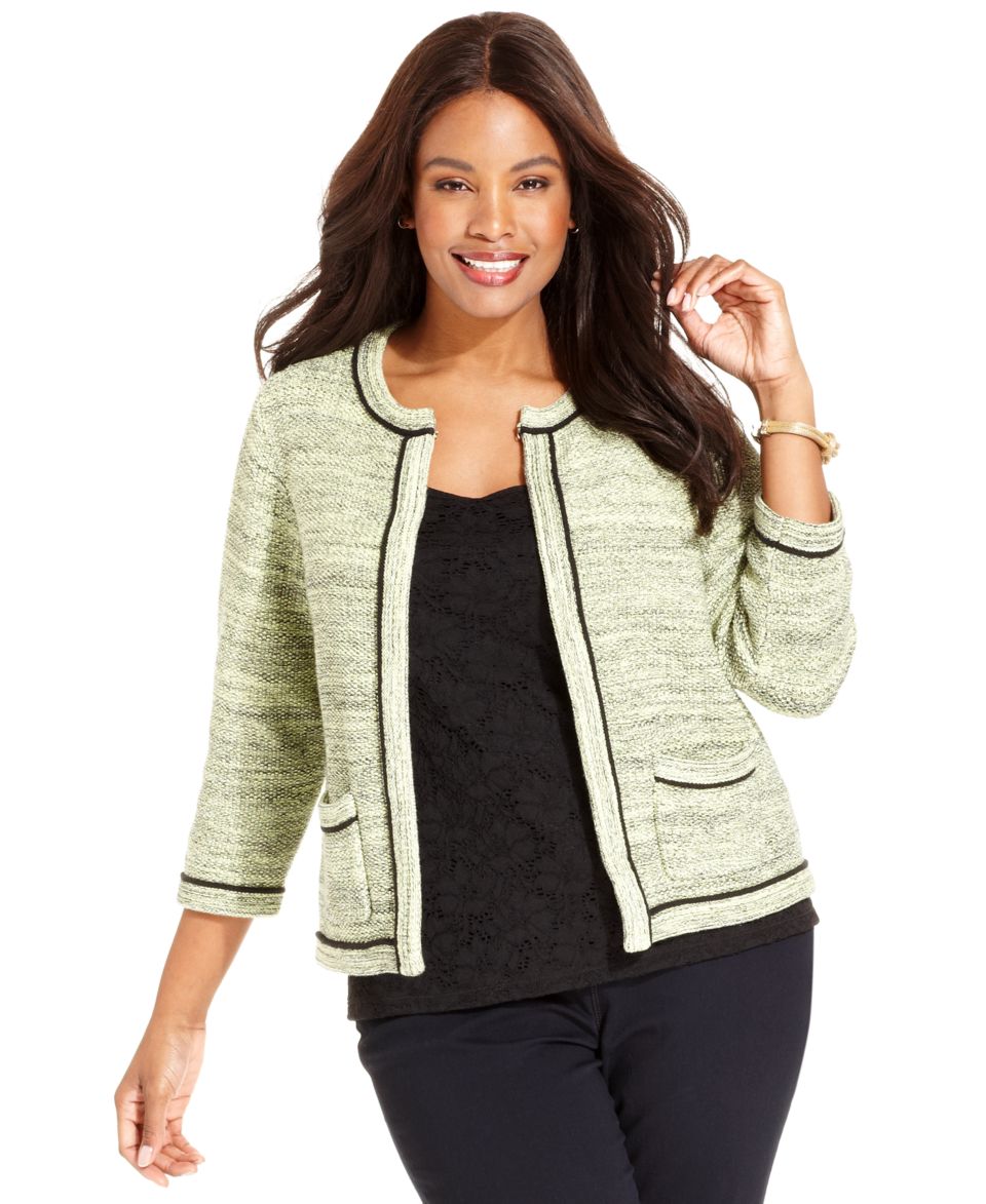 Style&co. Plus Size Three Quarter Sleeve Tweed Jacket, Lace Camisole