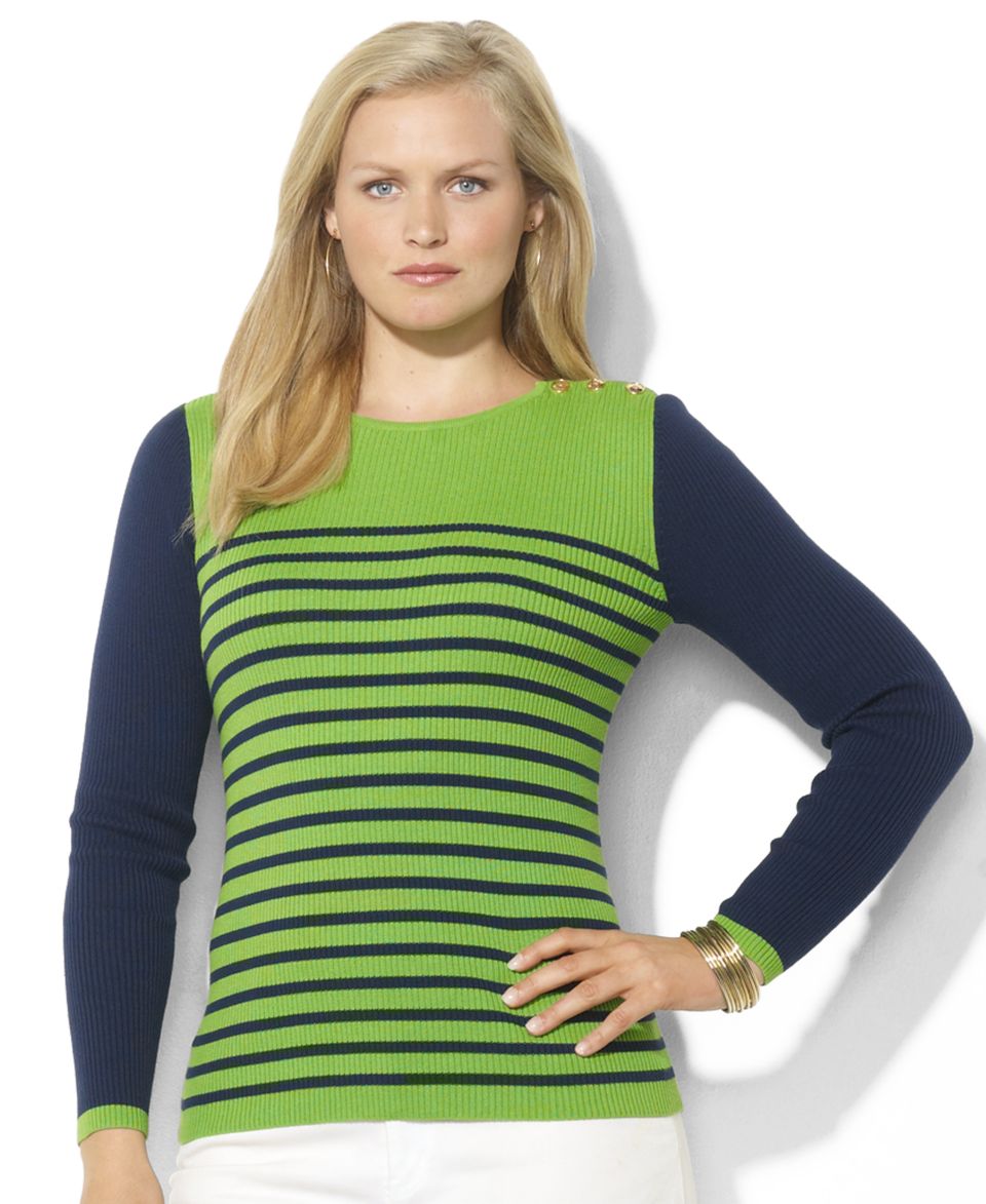 Lauren Ralph Lauren Plus Size Top, Three Quarter Sleeve Colorblocked