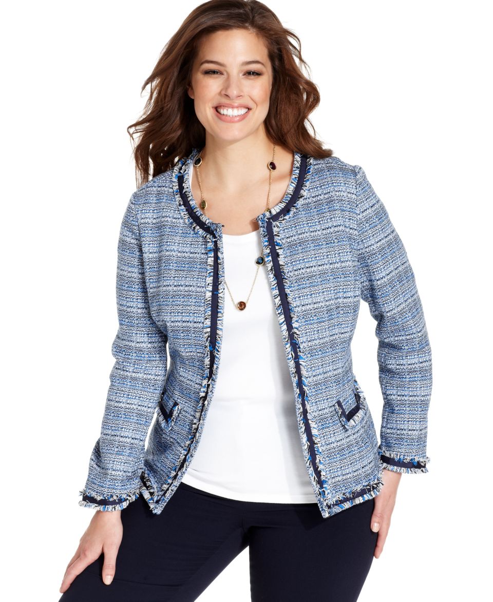 Style&co. Plus Size Three Quarter Sleeve Tweed Jacket, Lace Camisole