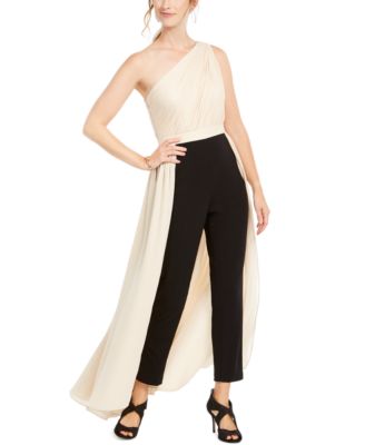 adrianna papell one shoulder crepe gown