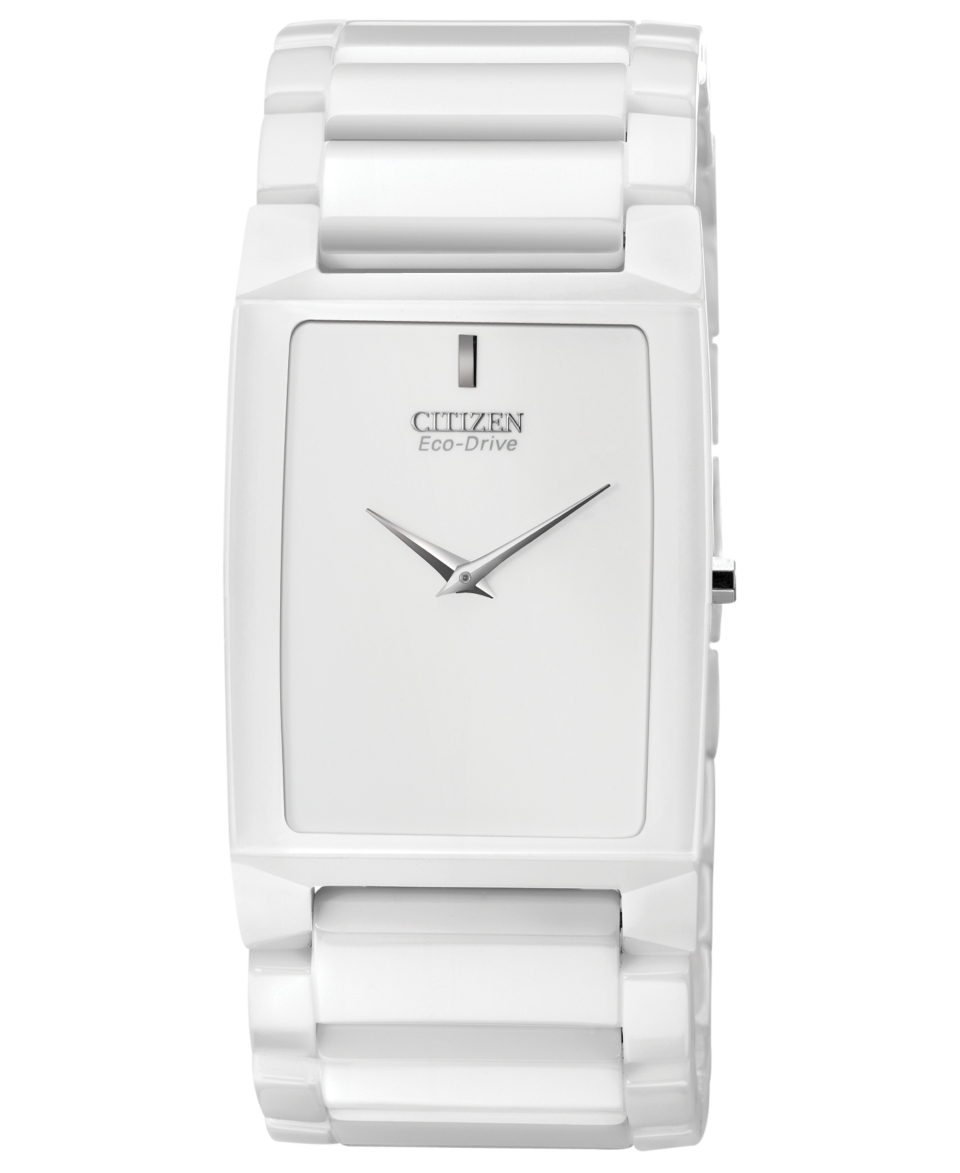 Citizen Watch, Mens Eco Drive Stiletto Blade White Ceramic Bracelet