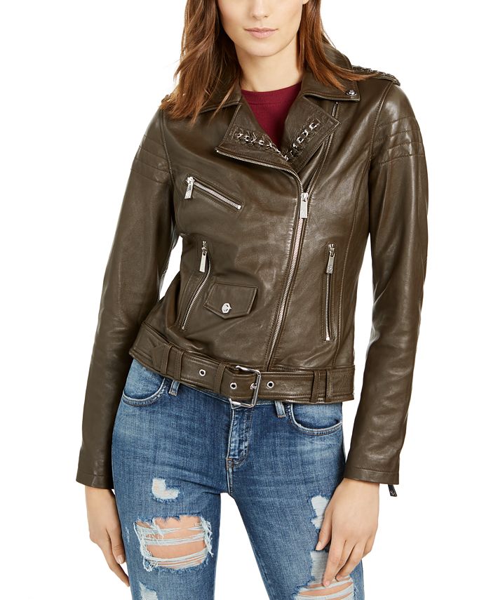 Guess Leather Moto Jacket Reviews Coats Women Macy S