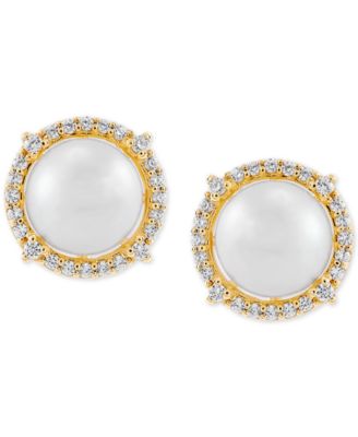 Серьги-гвоздики Honora Cultured Freshwater Pearl 7 мм с бриллиантами, белые