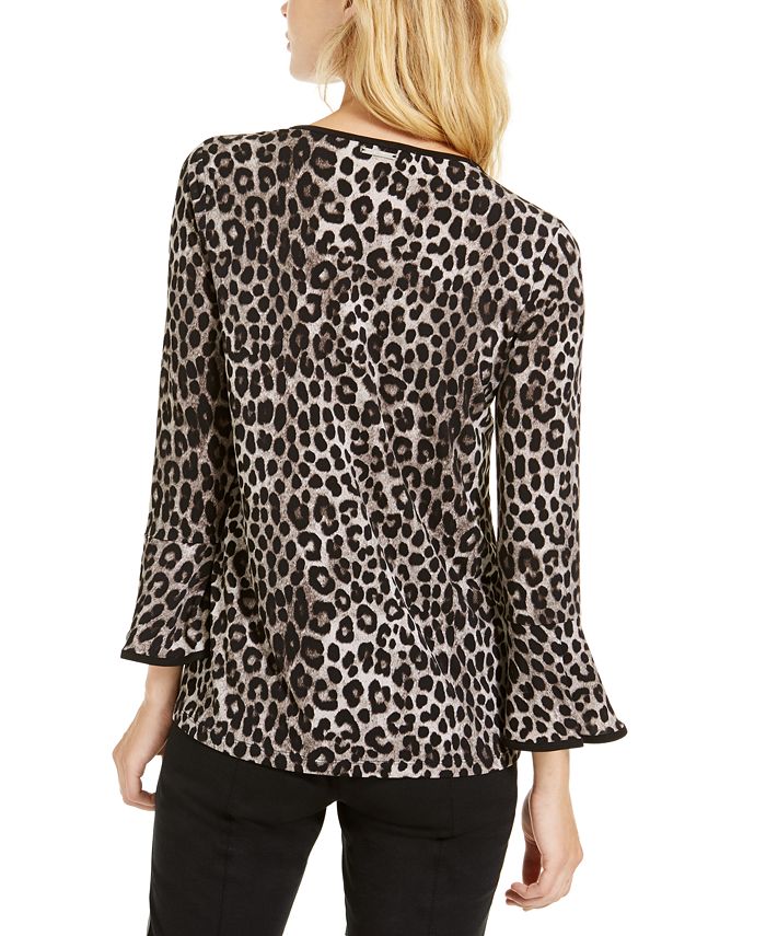 Michael Kors Leopard-Print Flare-Sleeve Top, Regular & Petite Sizes ...
