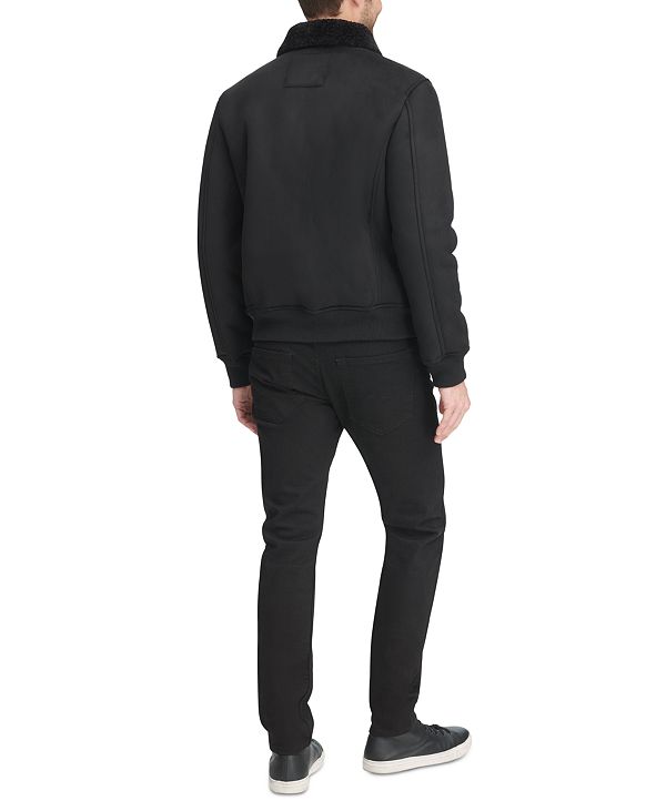 DKNY Men's Faux Shearling Bomber Jacket with Faux Fur Collar, Created
