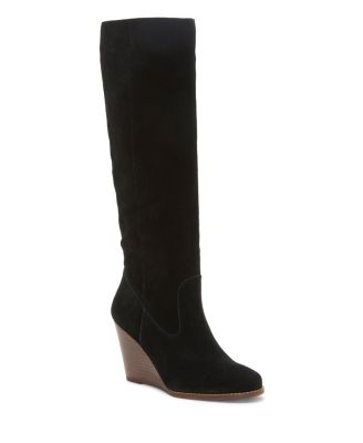 tall black suede wedge boots