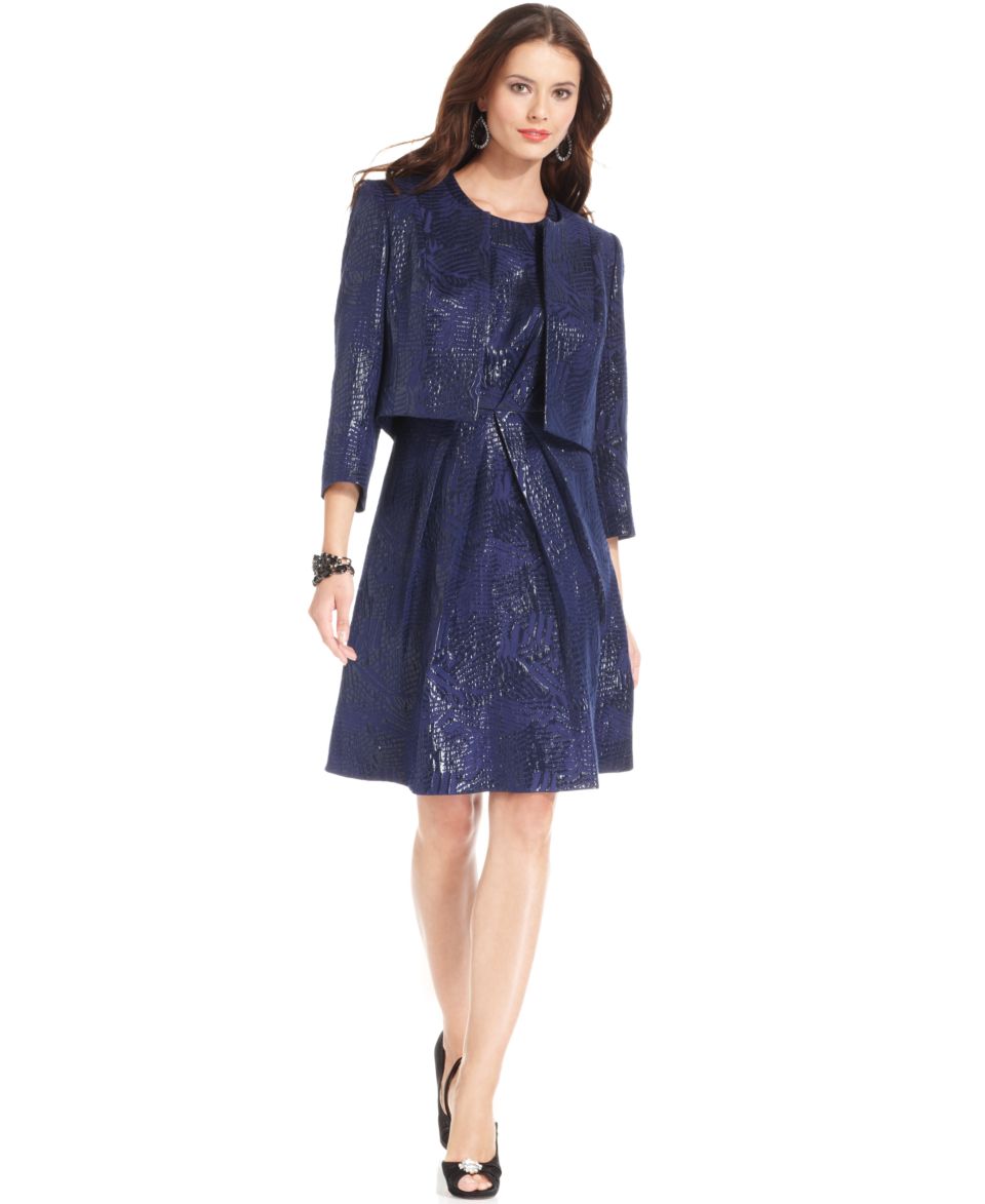 Nipon Boutique Suit, Jacquard Jacket & Cap Sleeve A Line Dress   Suits & Suit Separates   Women