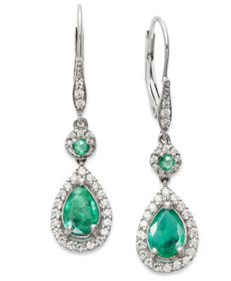 Серьги Macy's с сапфиром и бриллиантами, 14k белое золото