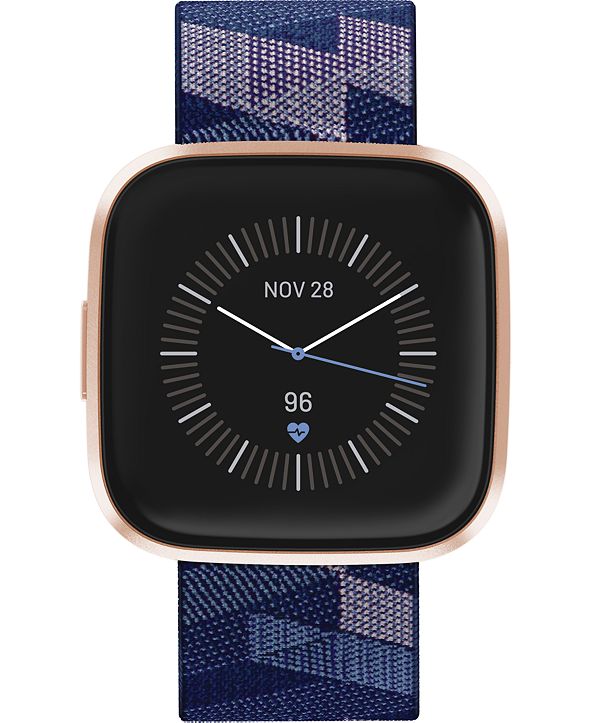Fitbit Versa 2 Navy & Pink Fabric Strap Touchscreen Smart Watch 39mm ...