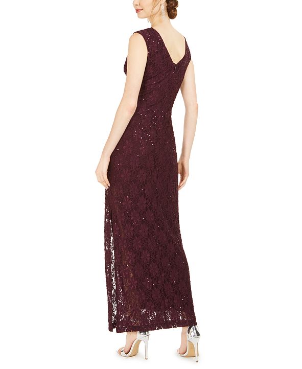 connected sequined lace overlay gown