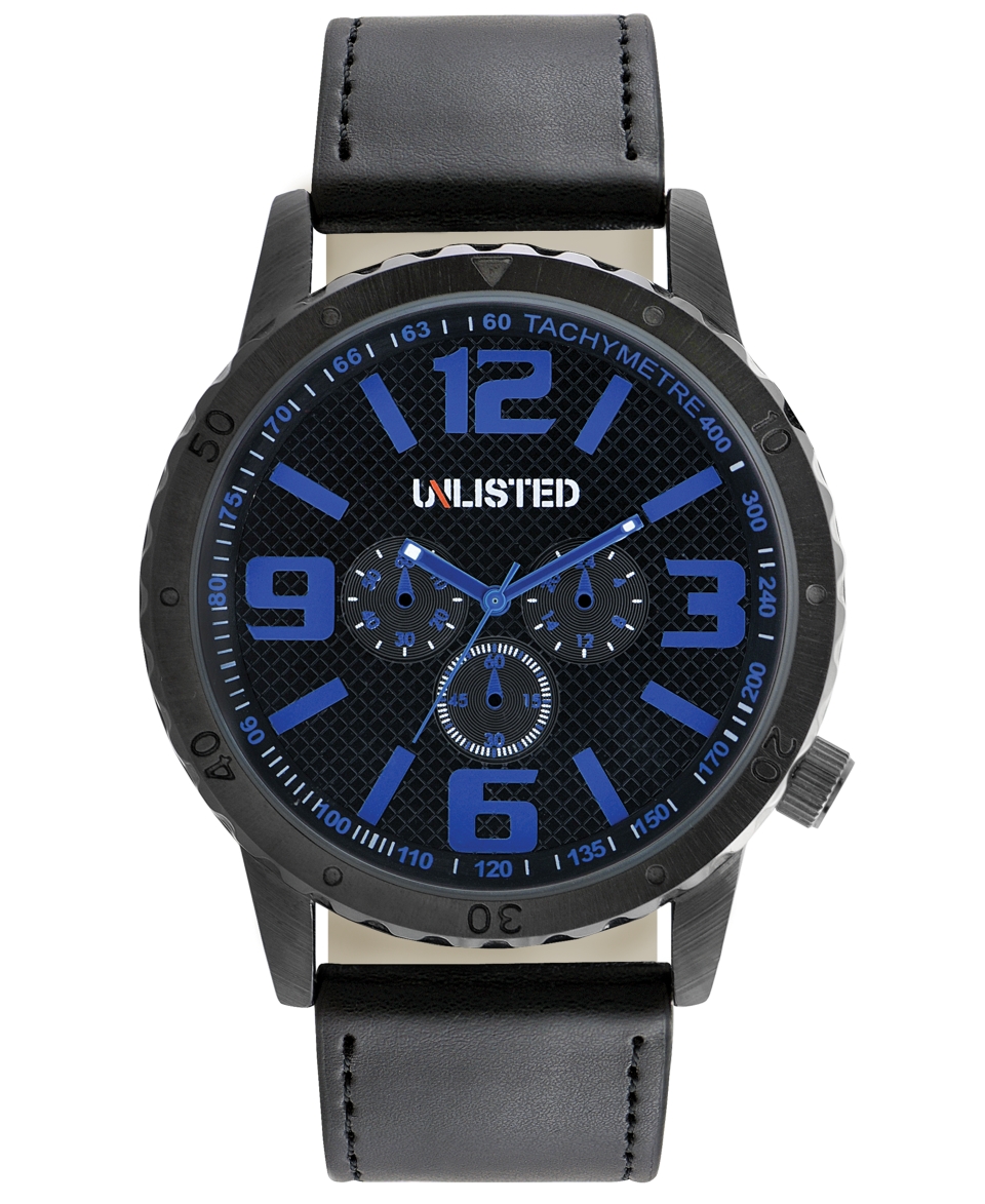 Unlisted Watch, Mens Black Synthetic Leather Strap 43mm UL1244   Watches   Jewelry & Watches