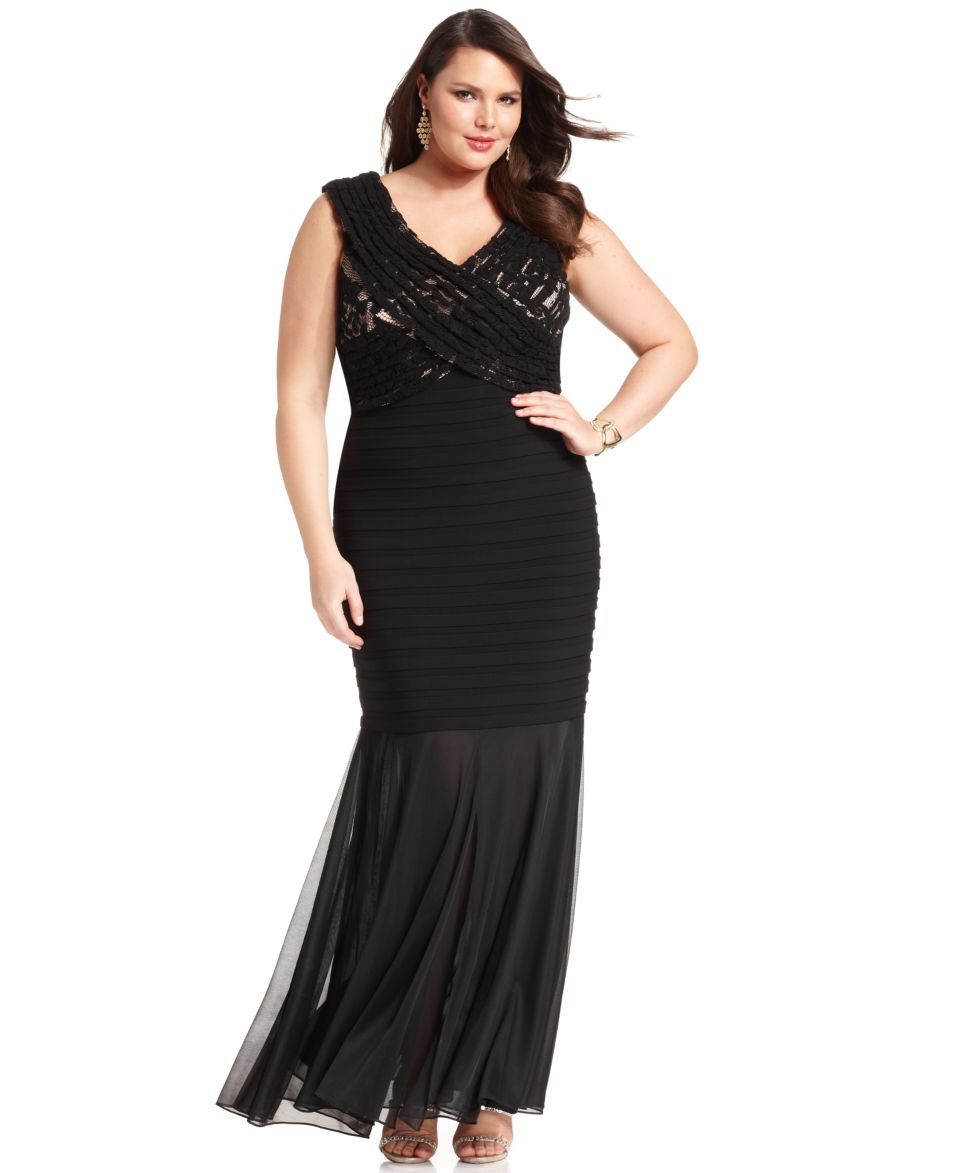 Betsy & Adam Plus Size Dress, Sleeveless Pleated Lace Gown   Dresses   Plus Sizes