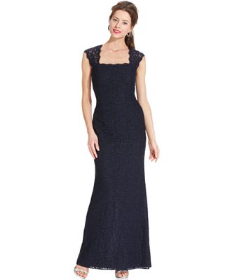 Adrianna Papell Dress, Cap-Sleeve Lace Gown - Dresses - Women - Macy's