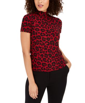 womens red leopard print top