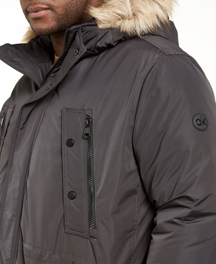 Calvin Klein Men's Big & Tall Long Snorkel Coat with FauxFur Trimmed