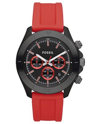Fossil Men's Chronograph Retro Traveler Red Silicone Strap Watch 44mm ...