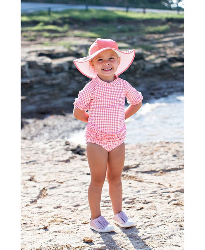 RuffleButts Baby Girls Ruffled Rash Guard Bikini Swimsuit Swim Hat Set & Reviews Swimwear