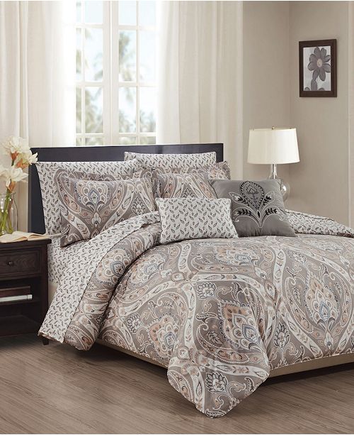 Olivia Gray Tisdale 9 Piece Printed Reversible Queen Comforter Set Reviews Comforters Fashion Bed Bath Macy S