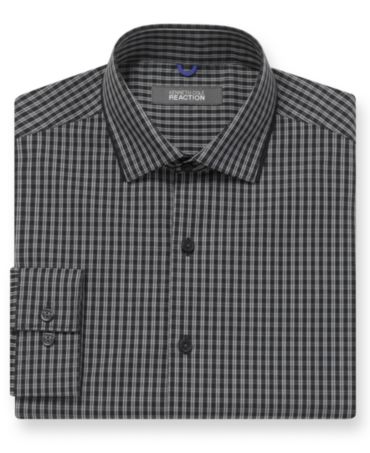 Kenneth Cole Reaction Dress Shirt, Slim-Fit Black and White Box Check ...
