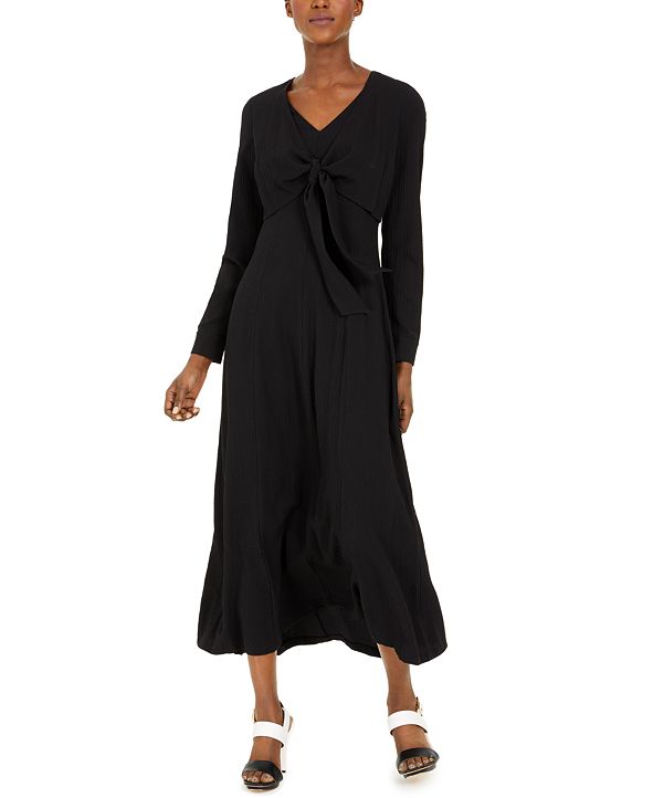 Calvin Klein Long-Sleeve Tie-Front Maxi Dress & Reviews - Dresses ...