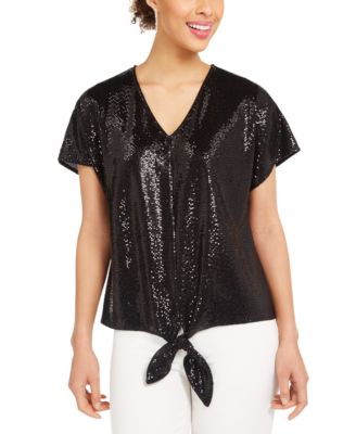 sequin tie front top