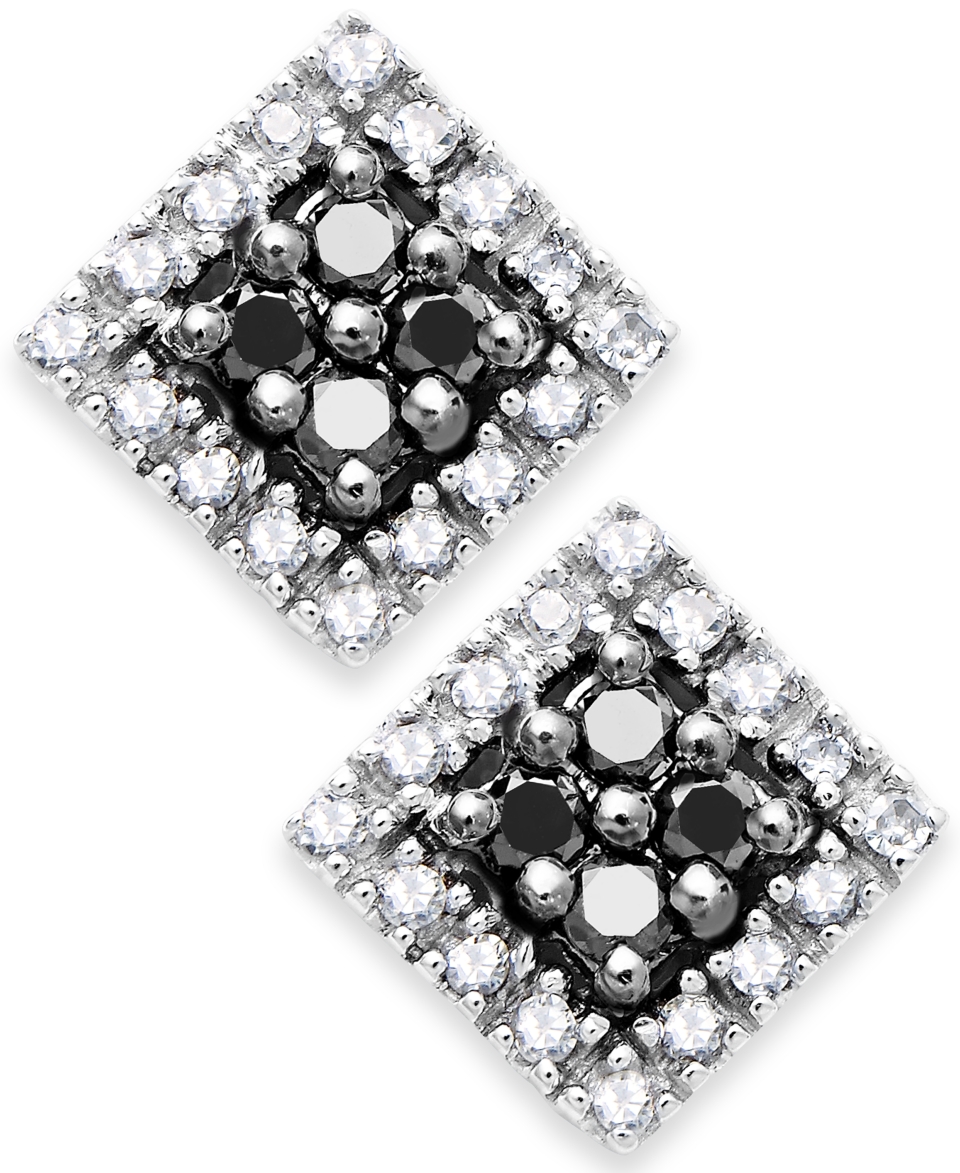 Diamond Earrings, 10k White Gold Black and White Diamond Square Stud Earrings (1/4 ct. t.w.)   Earrings   Jewelry & Watches