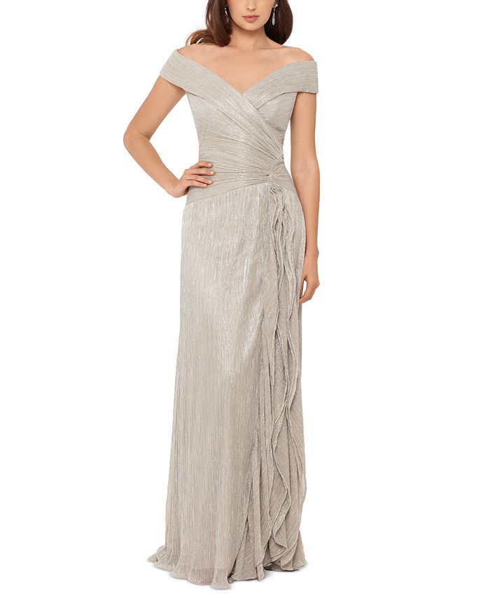 XSCAPE OffTheShoulder Metallic Pleated Gown & Reviews Dresses