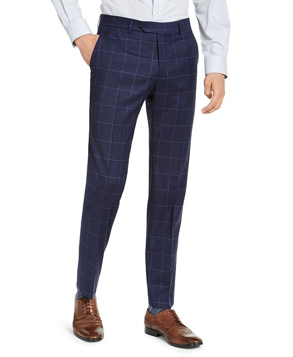 Tommy Hilfiger Men's Classic-Fit TH Flex Stretch Navy Blue Windowpane ...