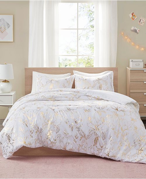 Intelligent Design Magnolia Metallic Floral 2 Piece Twin Twin Xl Duvet Cover Set Reviews Duvet Covers Bed Bath Macy S