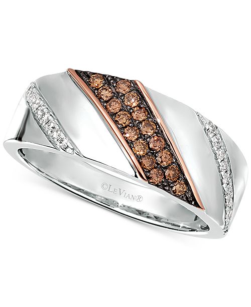Le Vian Chocolatier Men S Diamond Diagonal Diamond Ring 3 8 Ct T W In Sterling Silver 14k Rose Gold Reviews Rings Jewelry Watches Macy S