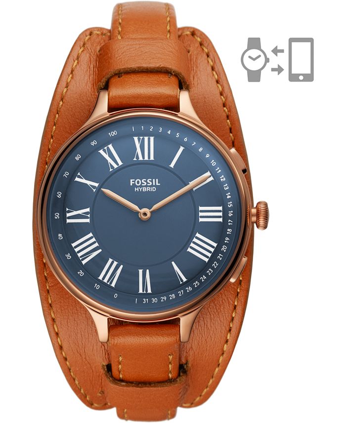 Fossil Women's Eleanor Luggage Leather Strap Hybrid Smart Watch 36mm