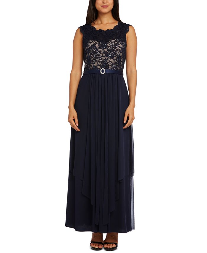 r&m richards sequined lace chiffon gown