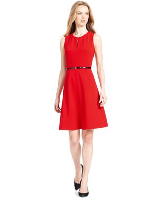 Calvin Klein Sleeveless Belted Dress - Dresses - Women - Macy's