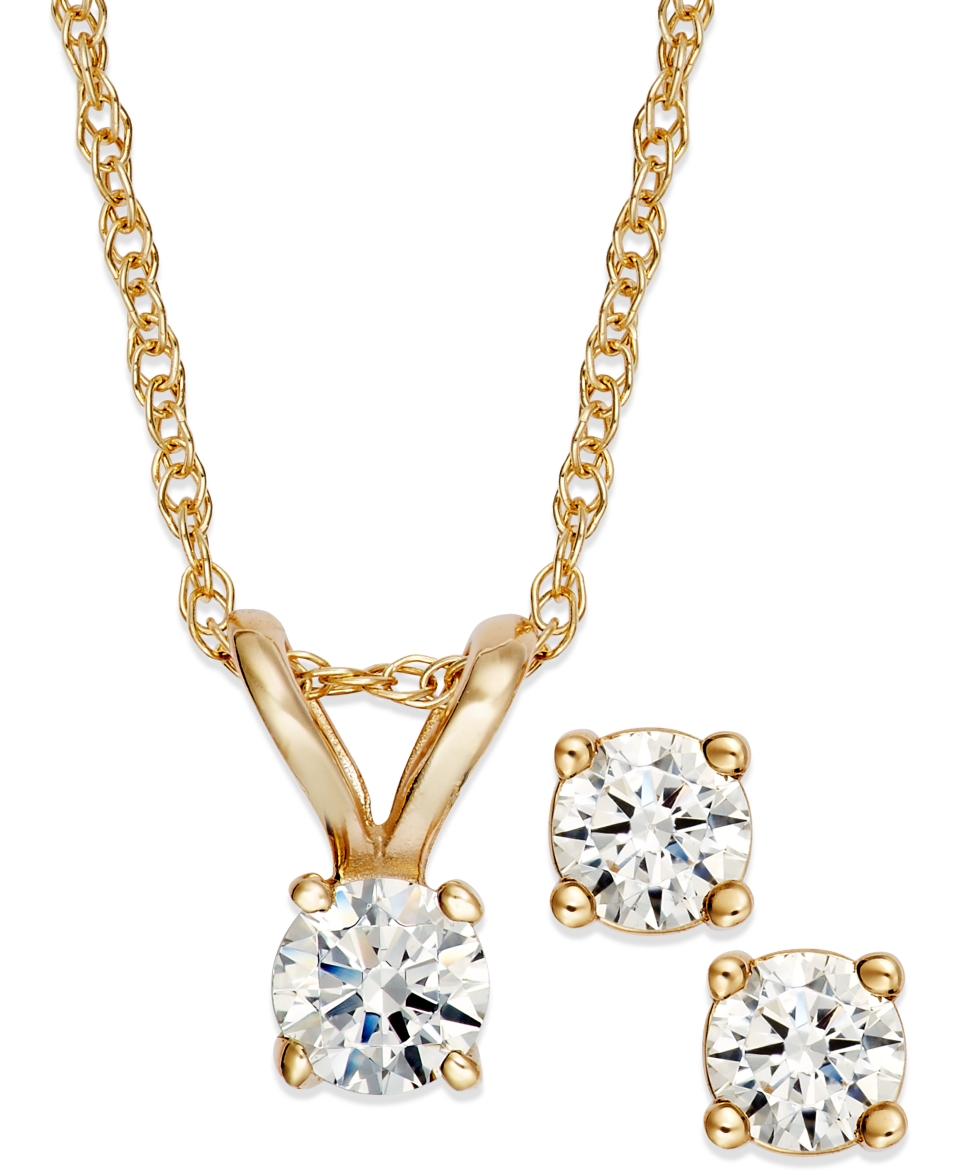 Round Cut Diamond Pendant Necklace and Earrings Set in 10k Gold (1/4 ct. t.w.)   Jewelry & Watches