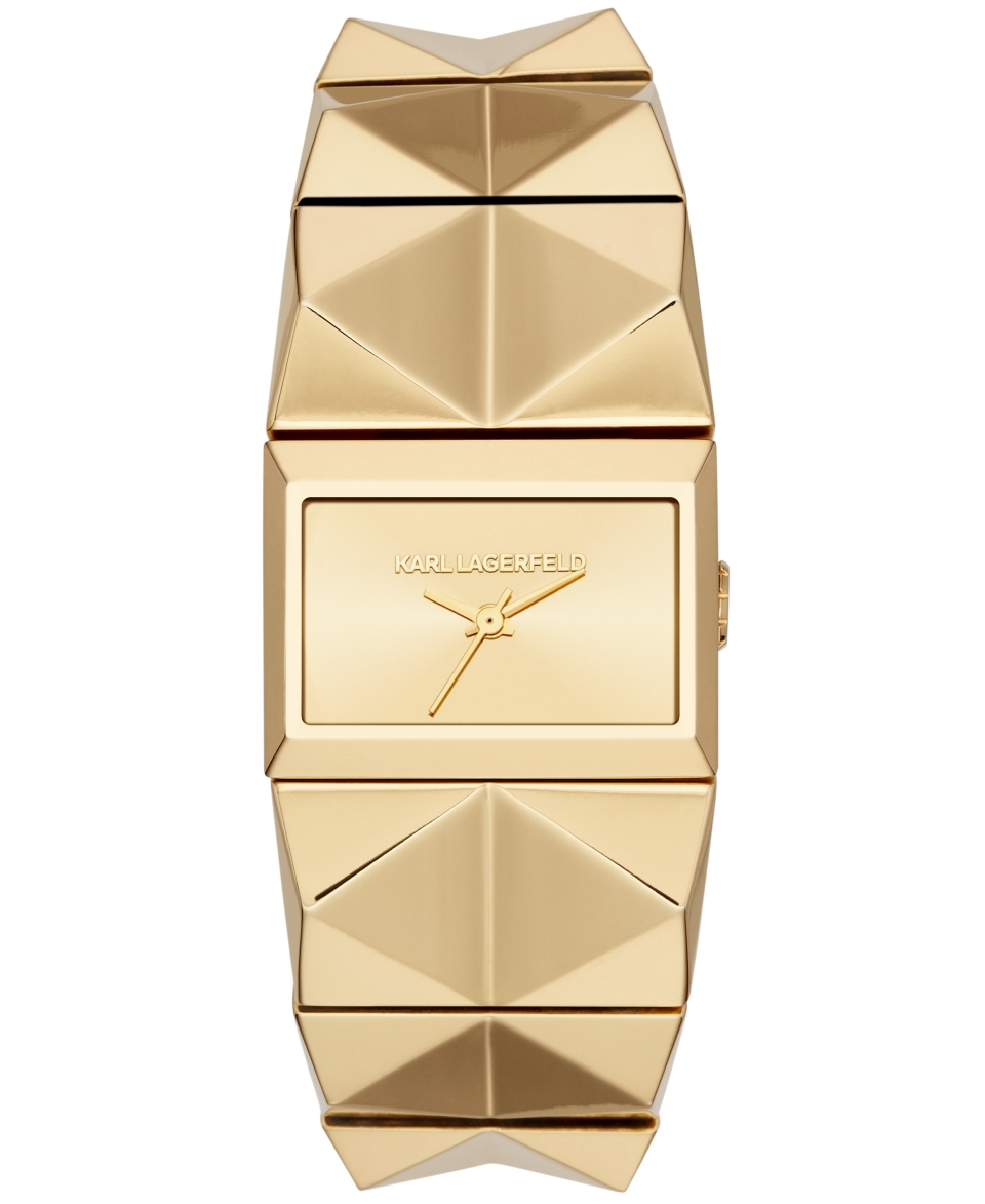 Karl Lagerfeld Womens Perspektive Gold Ion Plated Stainless Steel Pyramid Stud Bracelet Watch 20x27mm KL2604   Watches   Jewelry & Watches