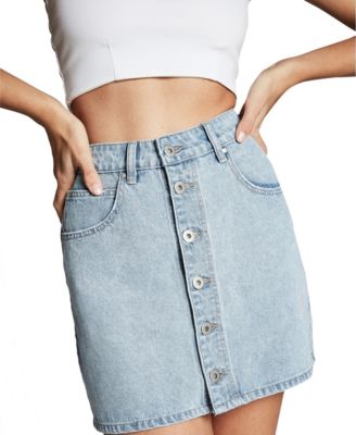 button down denim mini skirt